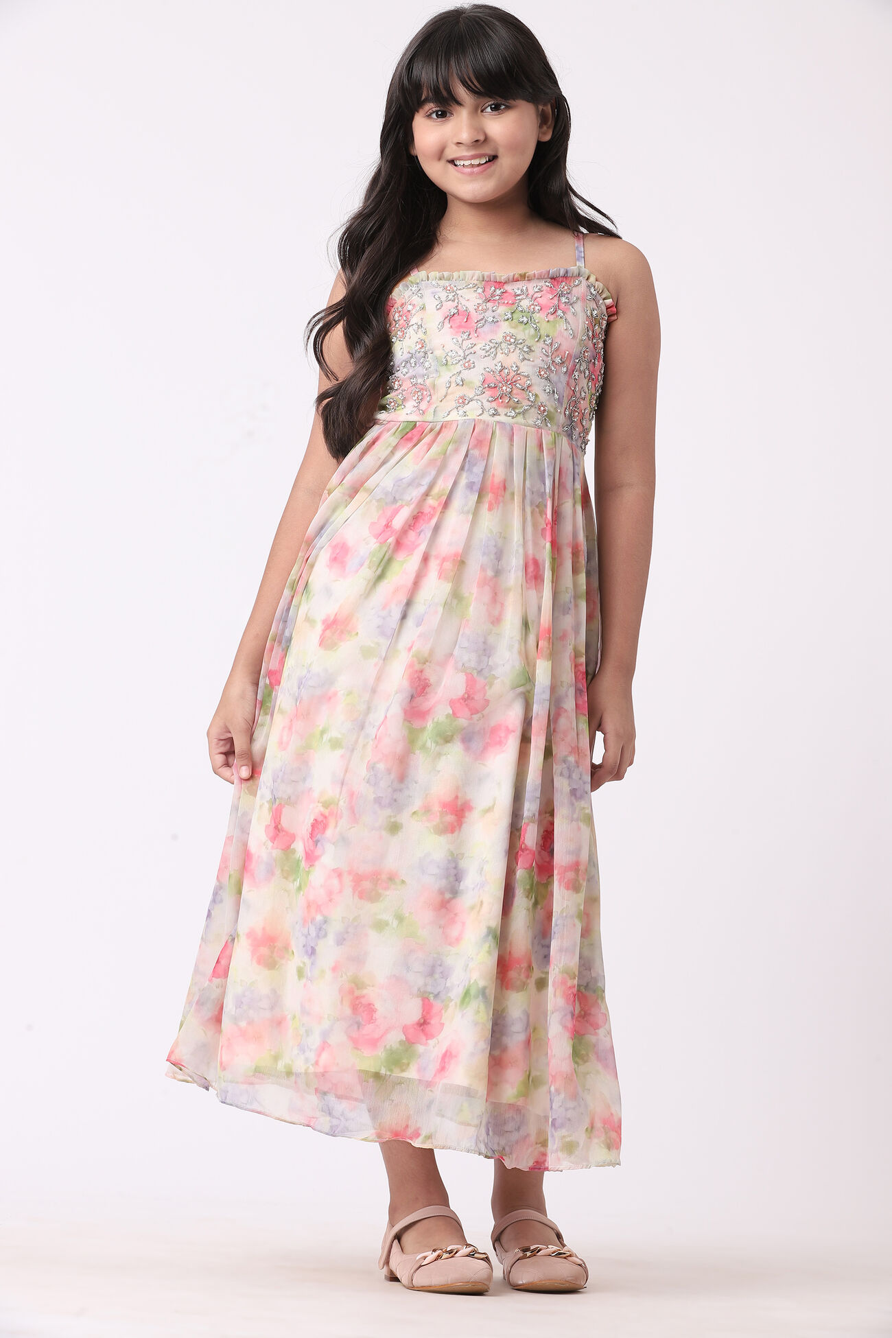 Multi Color Floral Flared Gown, Multi Color, image 3